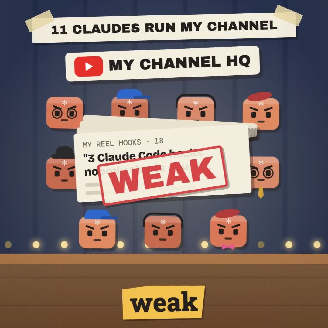 The free YouTube Agent Skill: 11 Claudes, and my 18-hook test