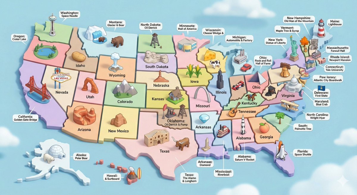 Create high-detail isometric diorama of the entire United
