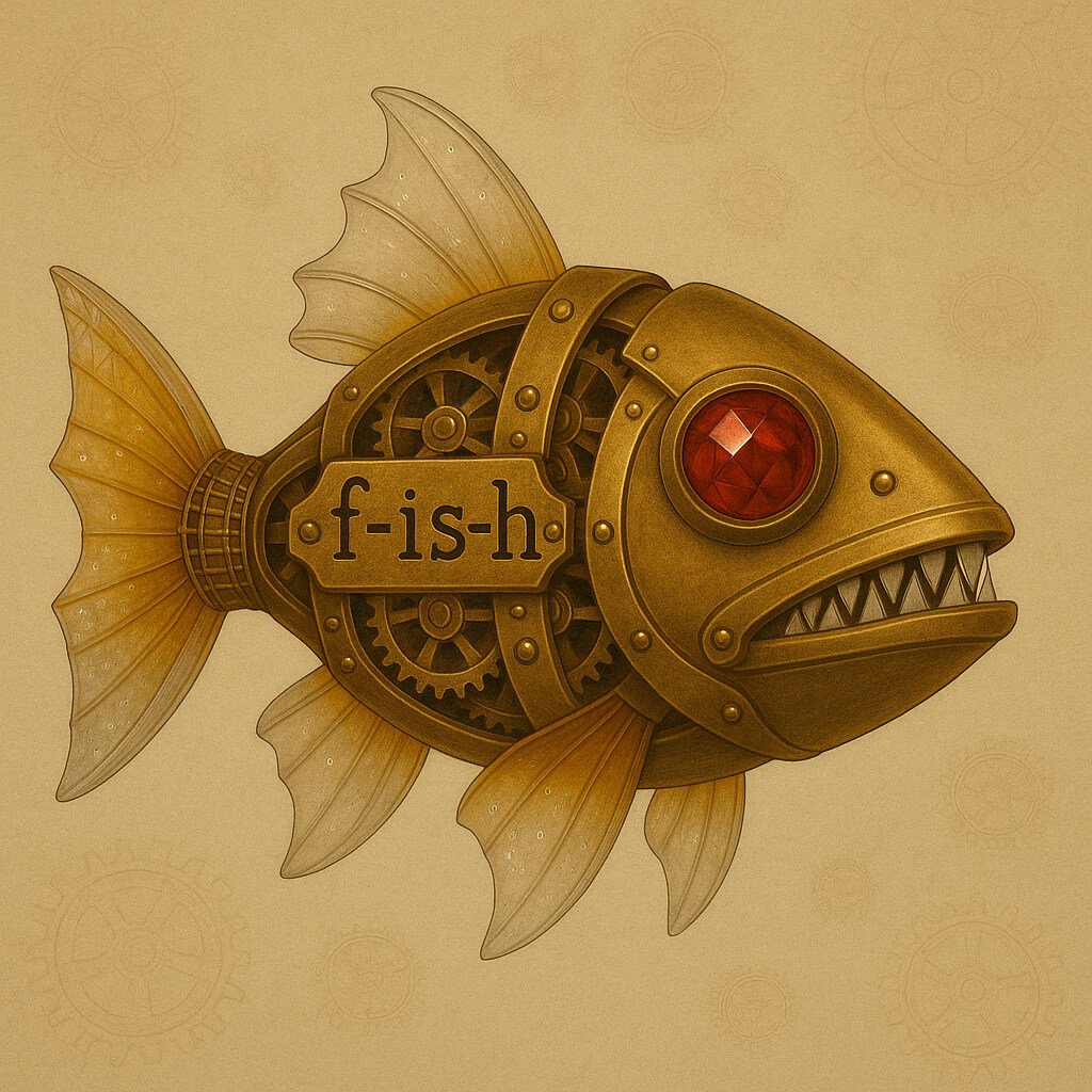 Steampunk-style mechanical fish with brass body and clearly