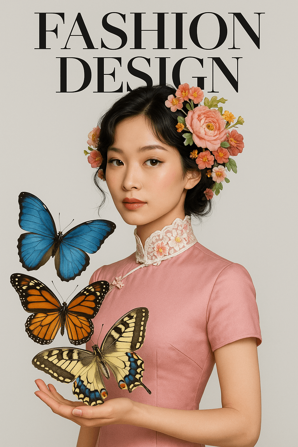 Beautiful woman wearing pink qipao adorned with delicate