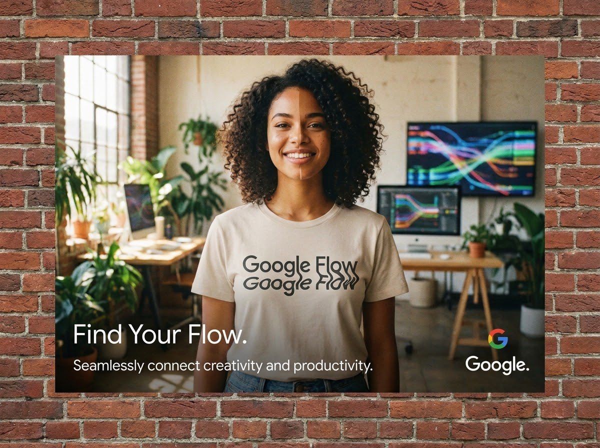 Imagine an advertisement poster for Google Flow