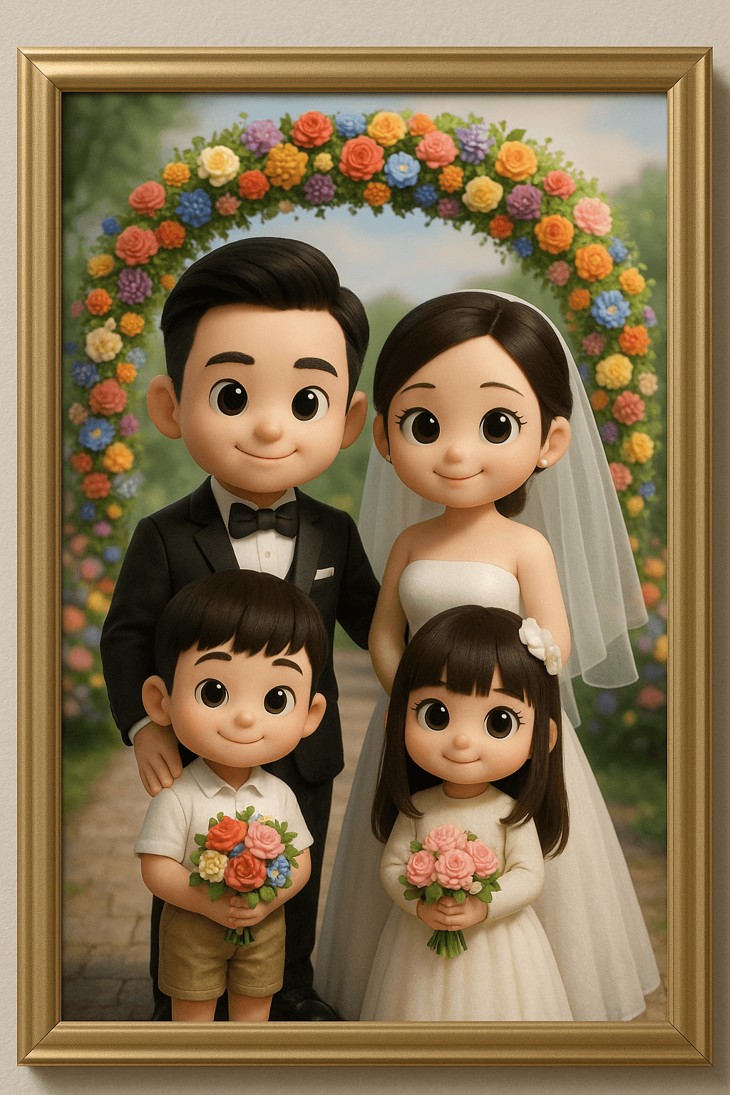 Transform the people in the photo into chibi-style characters