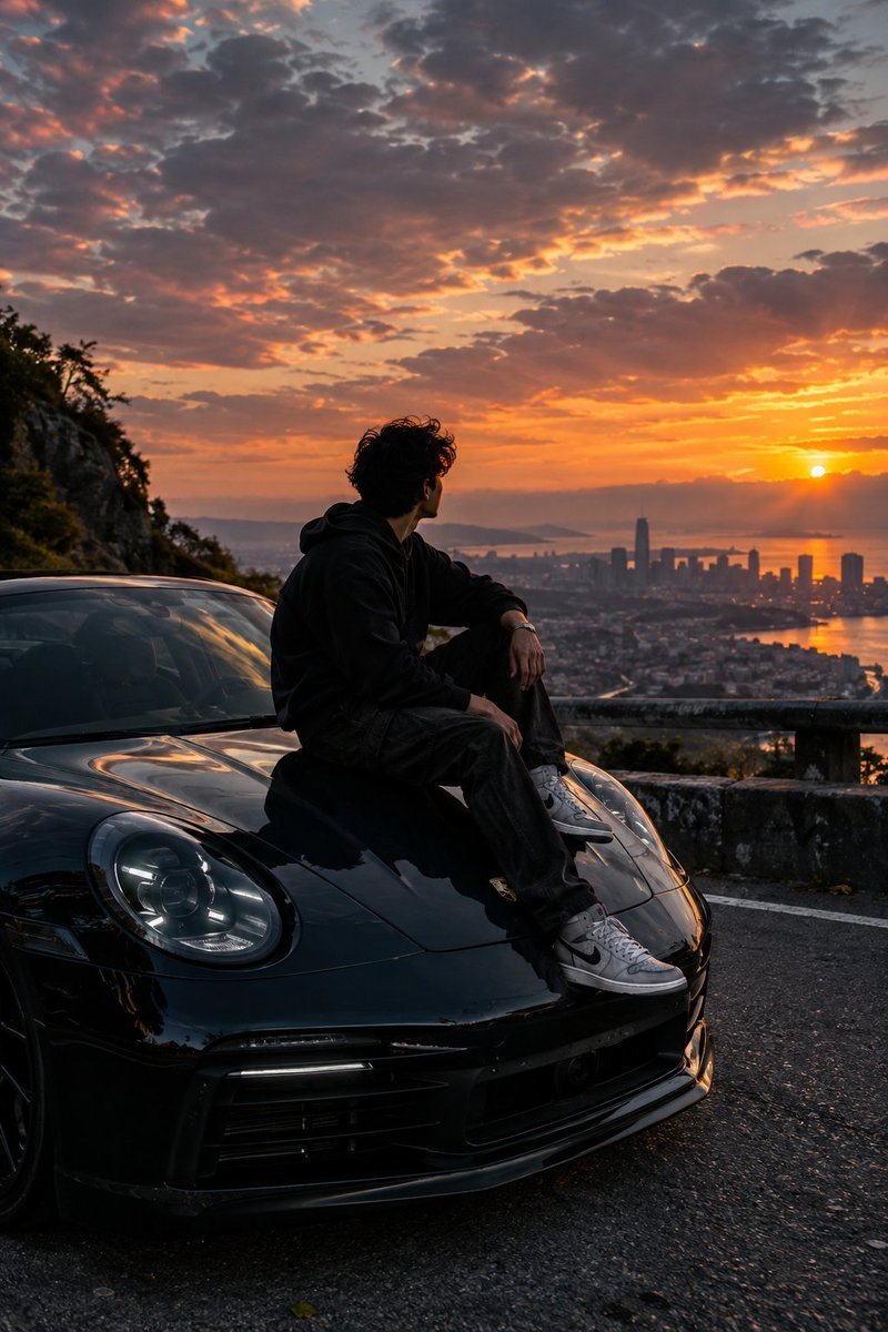 Cinematic ultra-realistic scene of stylish young man sitting