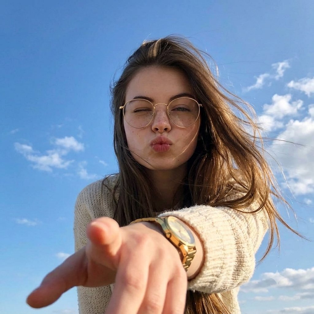 Selfie-style photo taken from an outstretched arm's POV