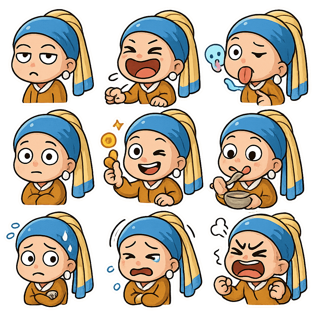 Please create set of Chibi stickers featuring the character