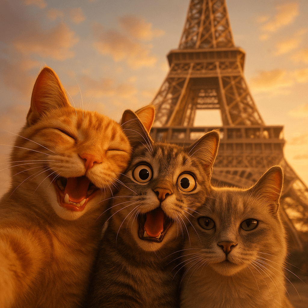 Close-up selfie of three animal type with different